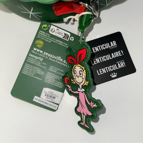 Dr. Seuss' How the Grinch Stole Christmas Wreath Crossbody Bag Red Green - Picture 7 of 12
